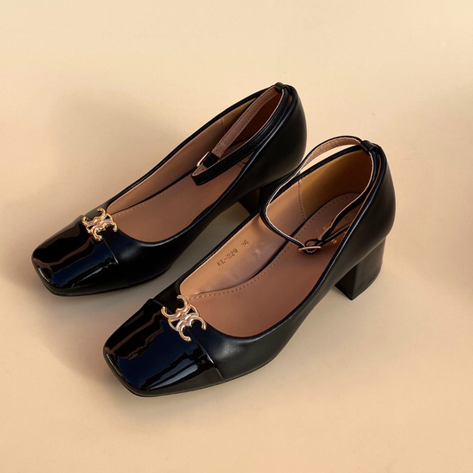 Escarpin à motif doré -Noir