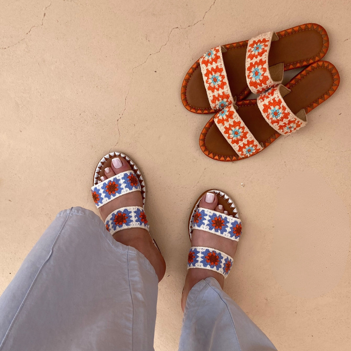 Sandales plates crochet -Orange