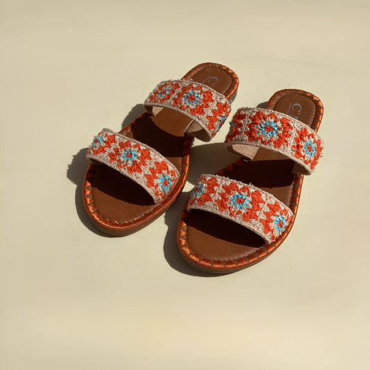 Sandales plates crochet -Orange