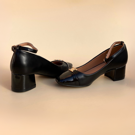 Escarpin à motif doré -Noir