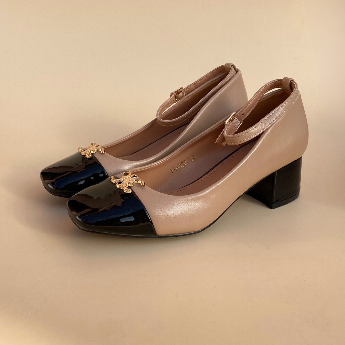 Escarpin à motif doré-Beige