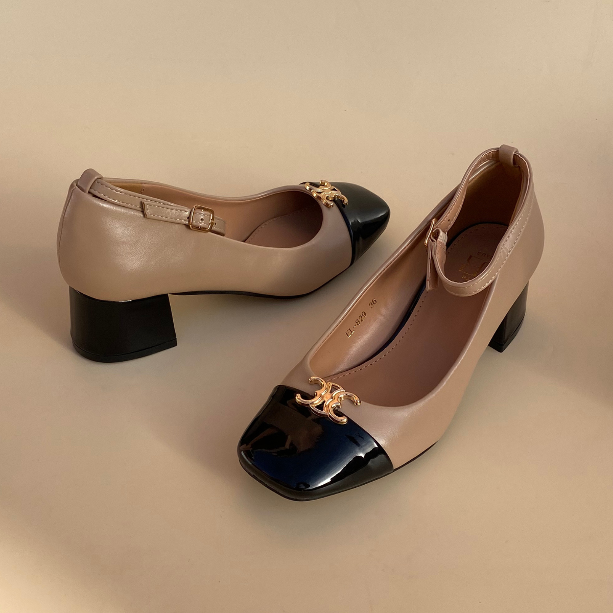 Escarpin à motif doré-Beige