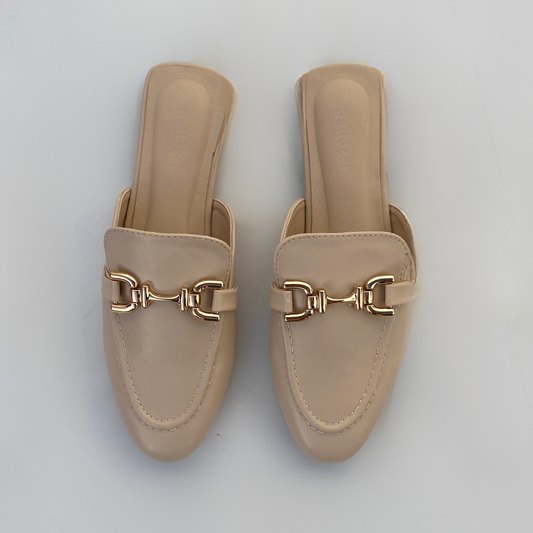 Mules plates en cuir- Beige