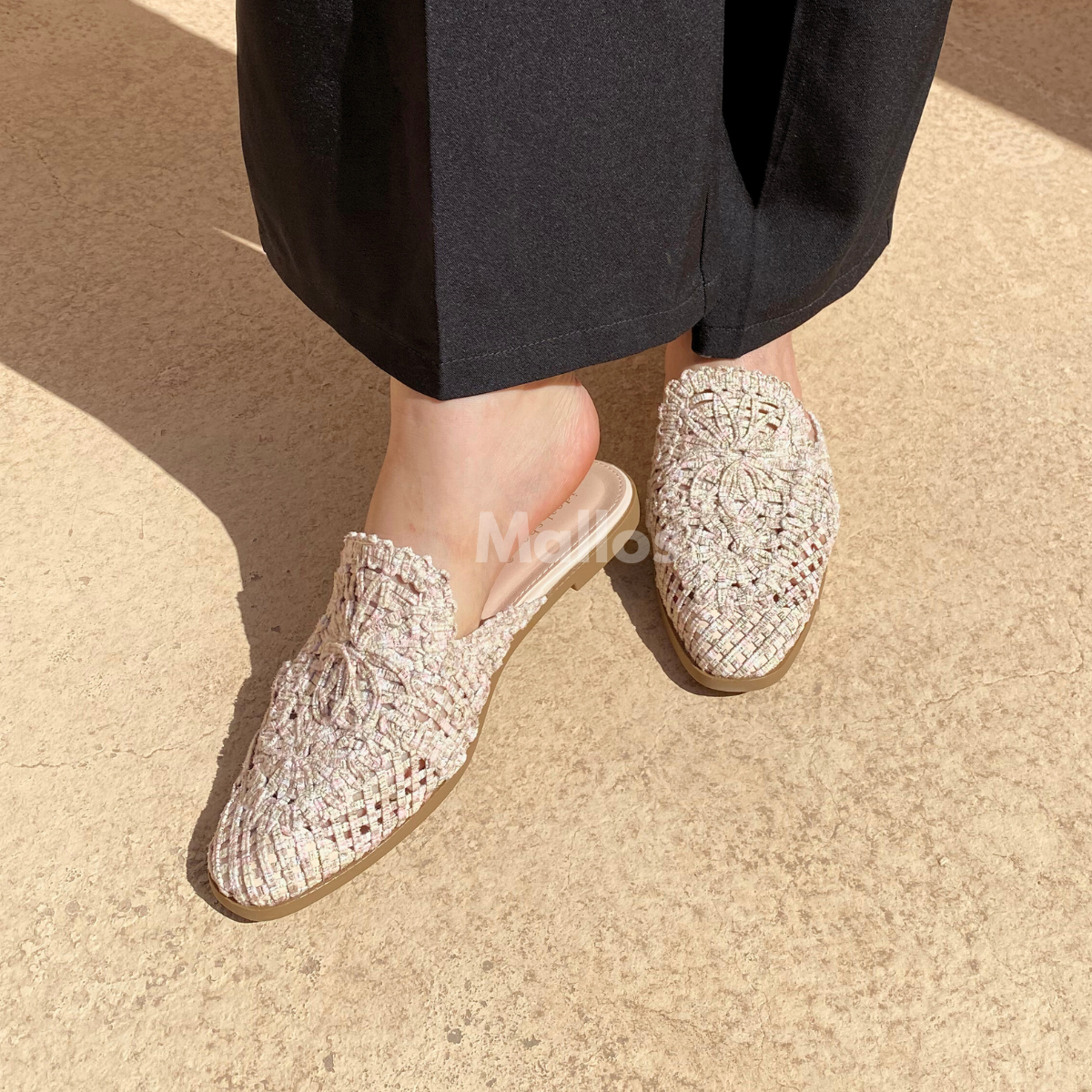 Mules plates en raffia - Beige