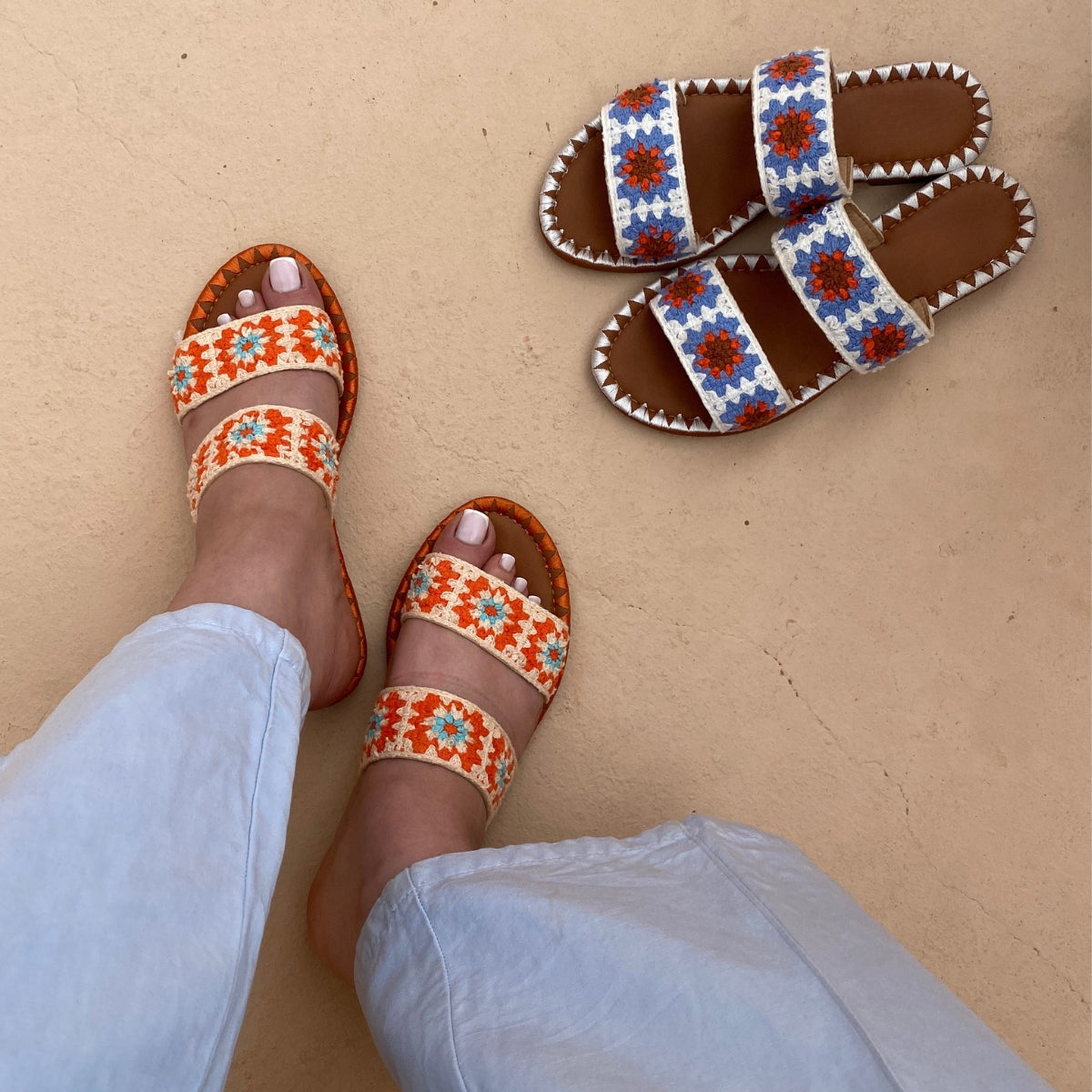Sandales plates crochet -Orange