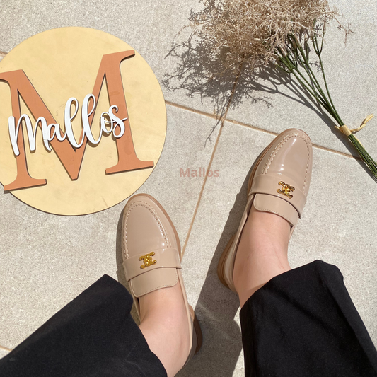 mocassin beige . mocassin vc motifs doré . mocassin mallos . mocasin 